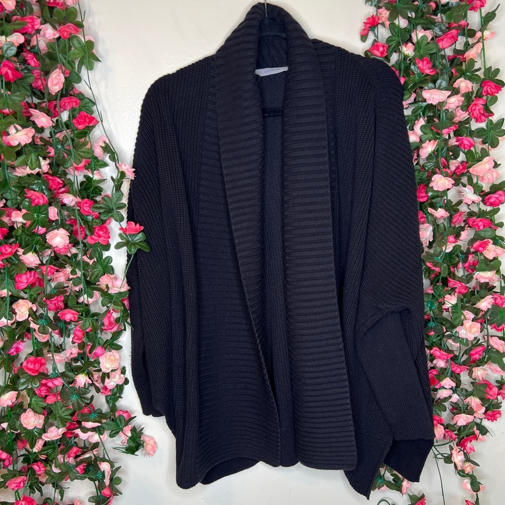 🌹 Athleta Black Cardigan Peaceful Cocoon Wrap Open Front Sweater Size Medium